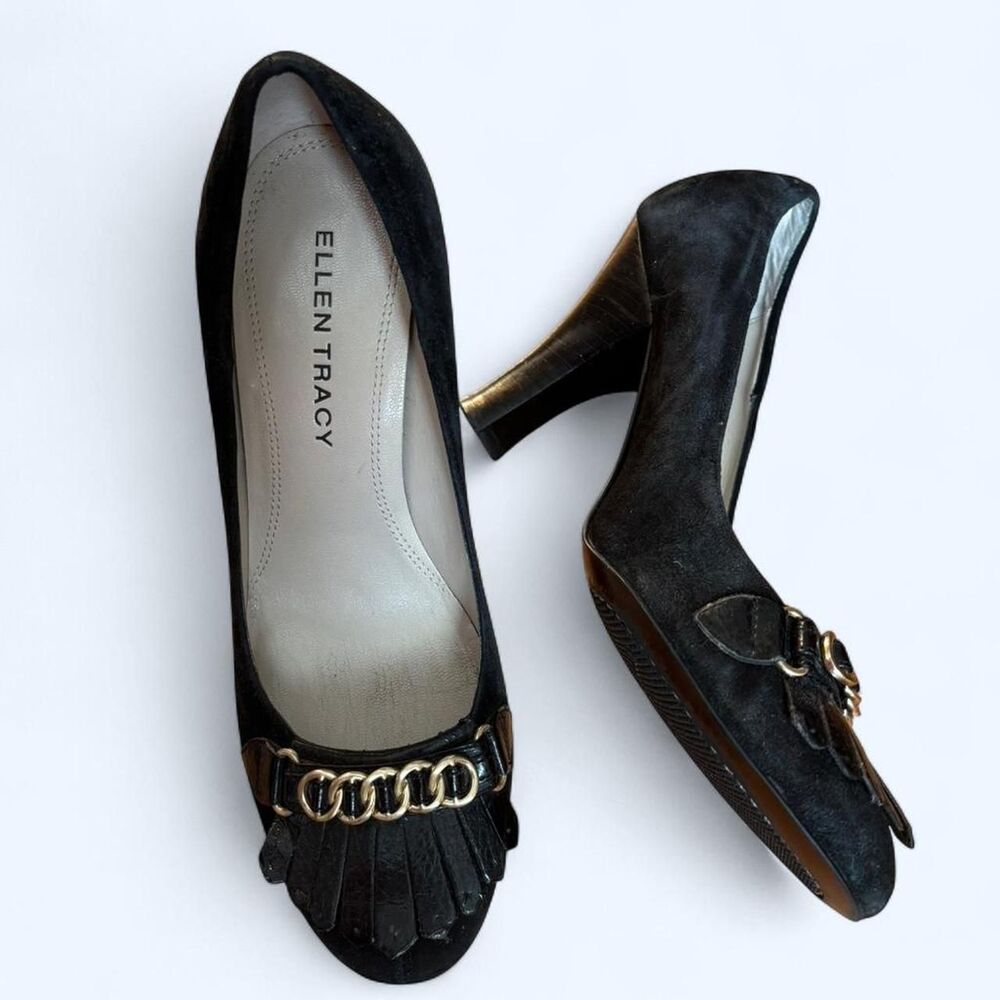 Ellen Tracy Suede Kiltie Black Pumps - size 7.5